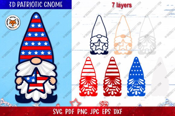 3D Patriotic Gnome Star Paper Cut SVG