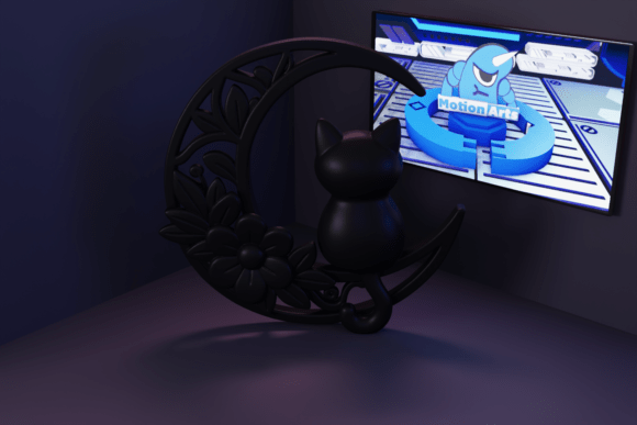The Cat Sitting on the Moon in 3D